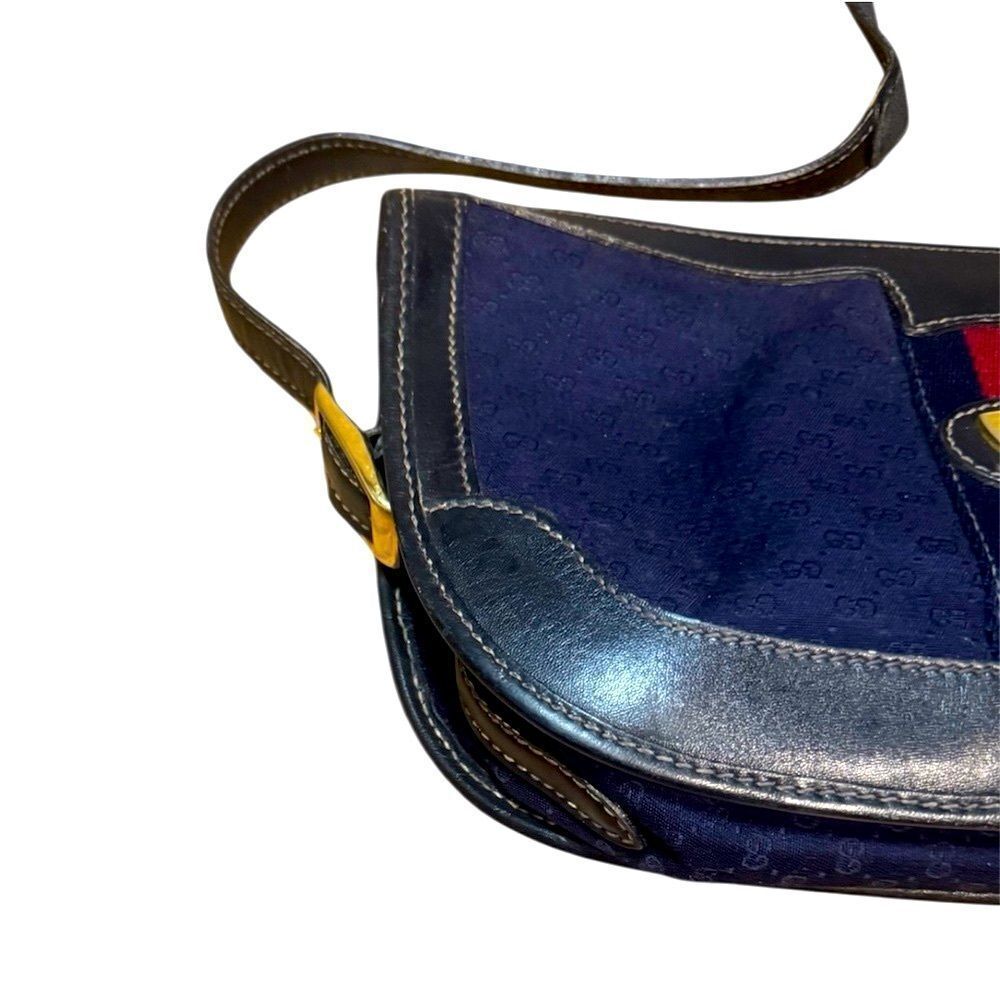 Gucci Vintage Navy Blue Canvas & Leather Sherry Line Messenger Bag Monogram Auth - Picture 6 of 9